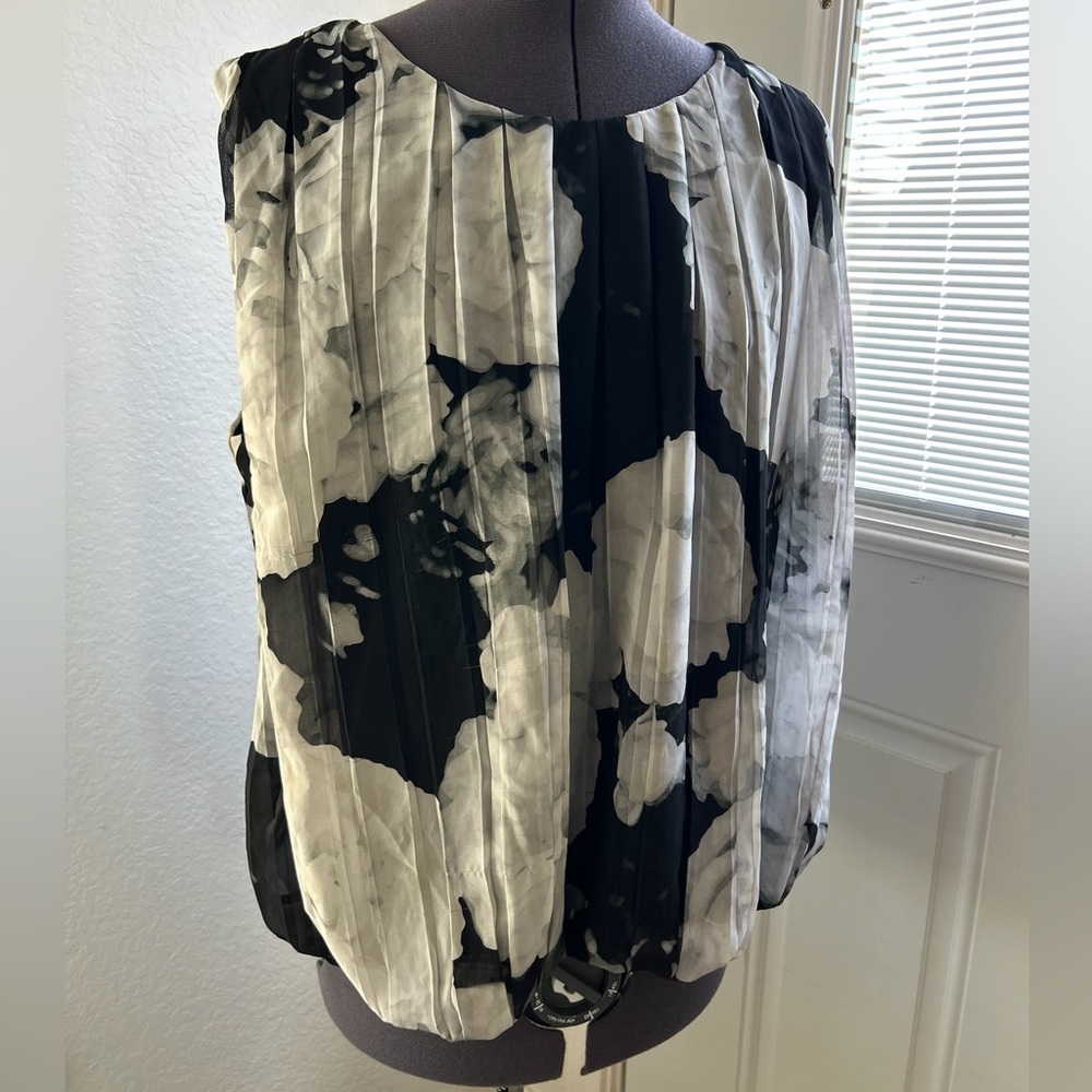Calvin Klein Black and White Pleated Blouse